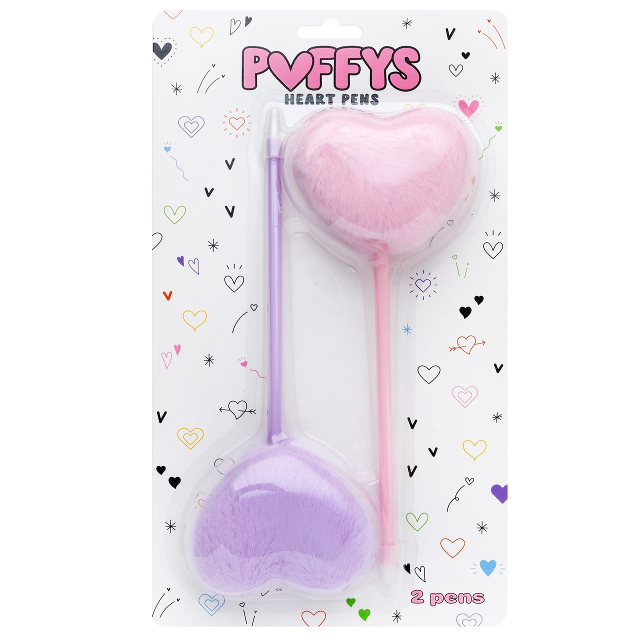 American Crafts™ Pink & Purple Puffy Heart Pom Pom Pens, 2ct.